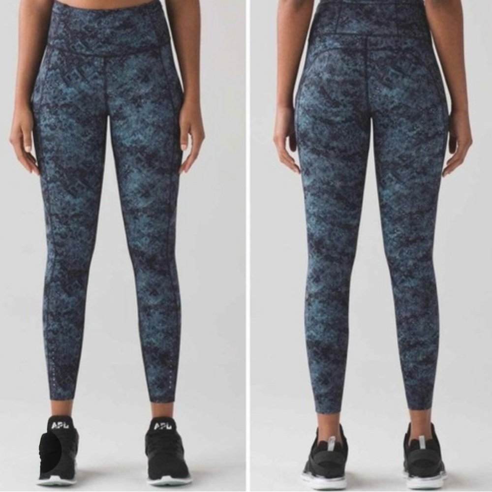 Lululemon Fast Free Tight 19’ Nulux Forest Green  Teal Multi sz 4